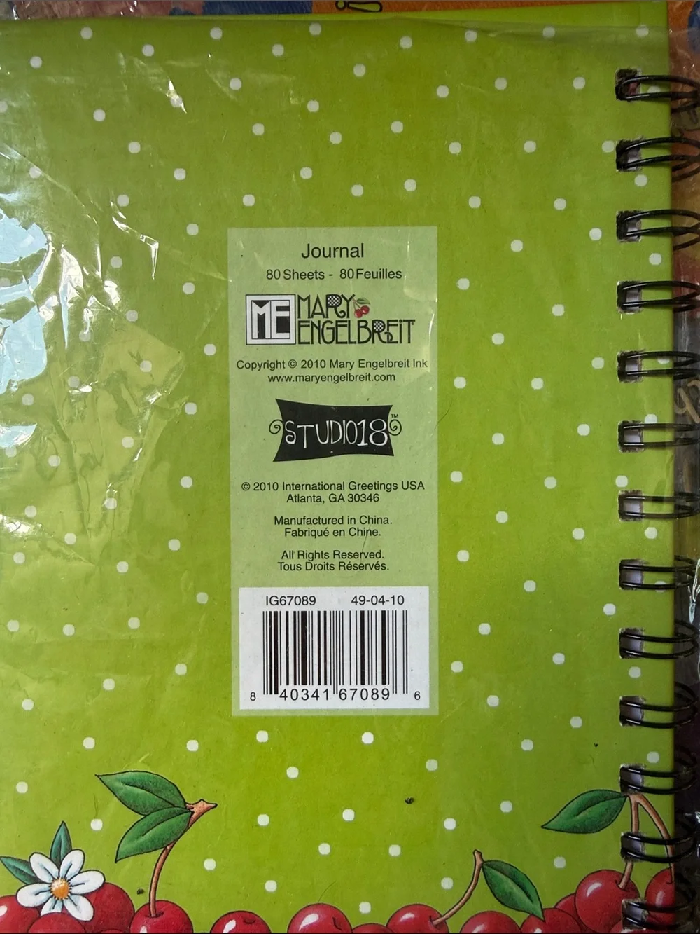 Mary Engelbreit Spiral Journal - Green Floral Cherry Cover